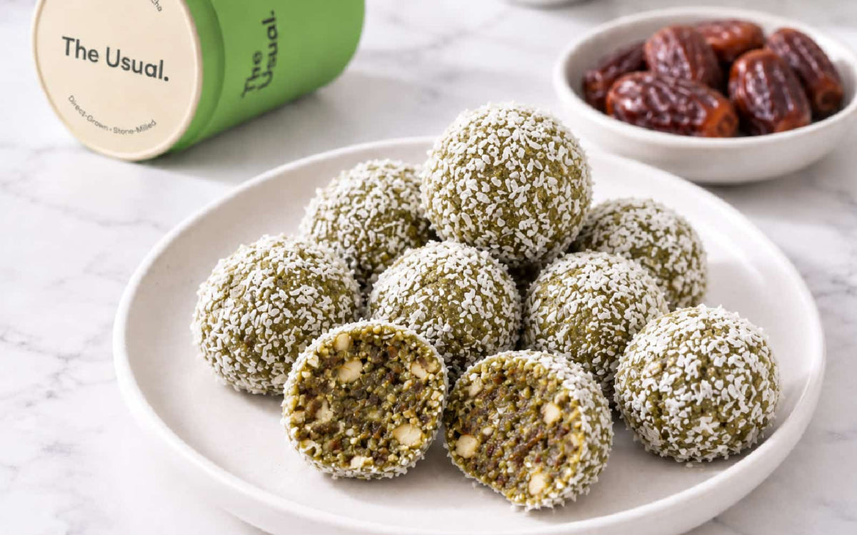 Matcha, Date & Tahini Bites