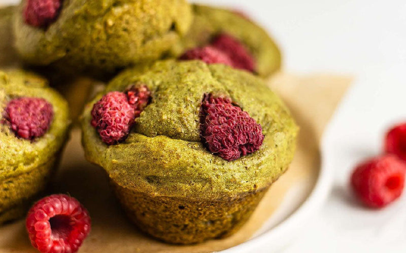 White Chocolate Matcha Raspberry Muffins